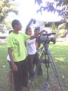 2012 Year 2 students working on a TV project.